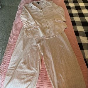 Lauren Ralph Lauren Striped Notch Collar 3/4 Sleeve Pajama Set
